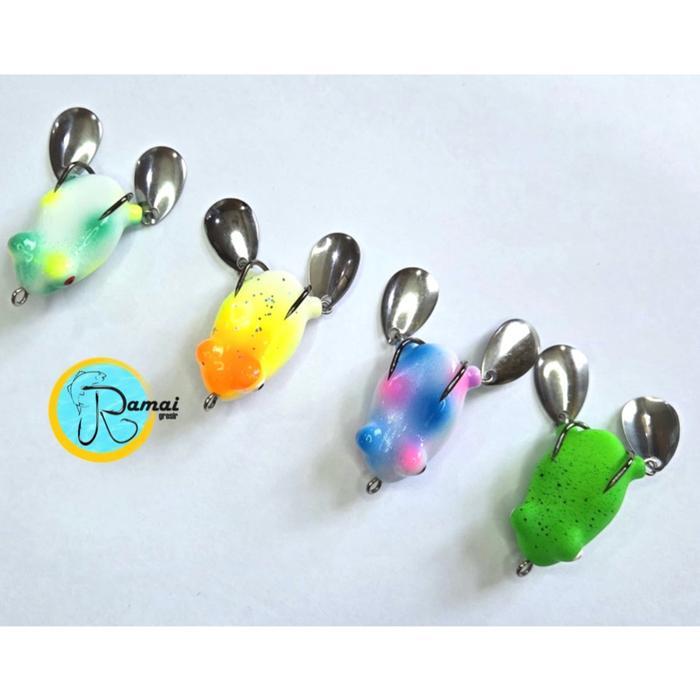 Umpan Pancing Kodok Soft Bait Casting Gabus Tomang Double Spinner Bahan Karet 3,5cm Berat 4gr - Ikan