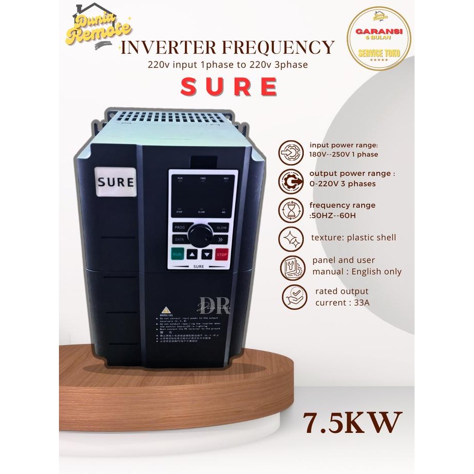 INVERTER 7.5 KW 1PHASE 220V INPUT TO 220V 3 PHASE OUTPUT SURE VARIABLE FREQUENCY DRIVE