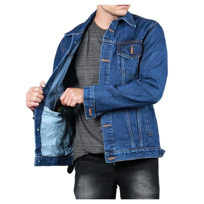 m0np Jaket Jeans Pria Dewasa Bahan Denim Tidak Mudah Luntur Tersedia Ukuran Jumbo Size