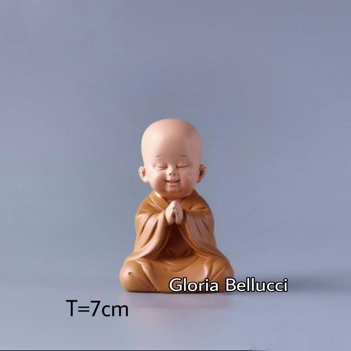 Ready patung pajangan biksu shaolin coklat lucu hiasan interior rumah