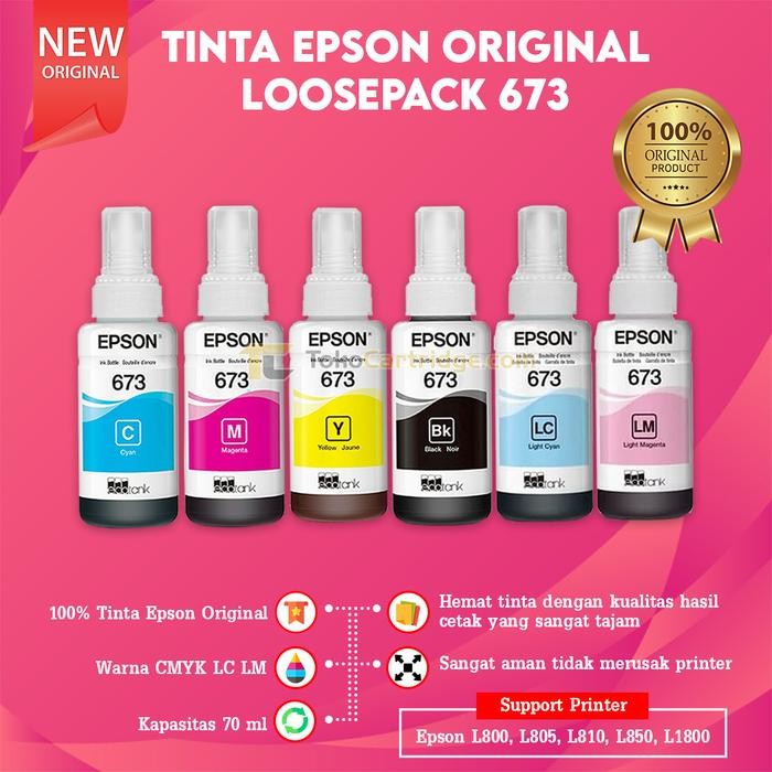 Ready Tinta Epson 673 T673 Original Tinta Printer Epson L800 L805 L850 L1800