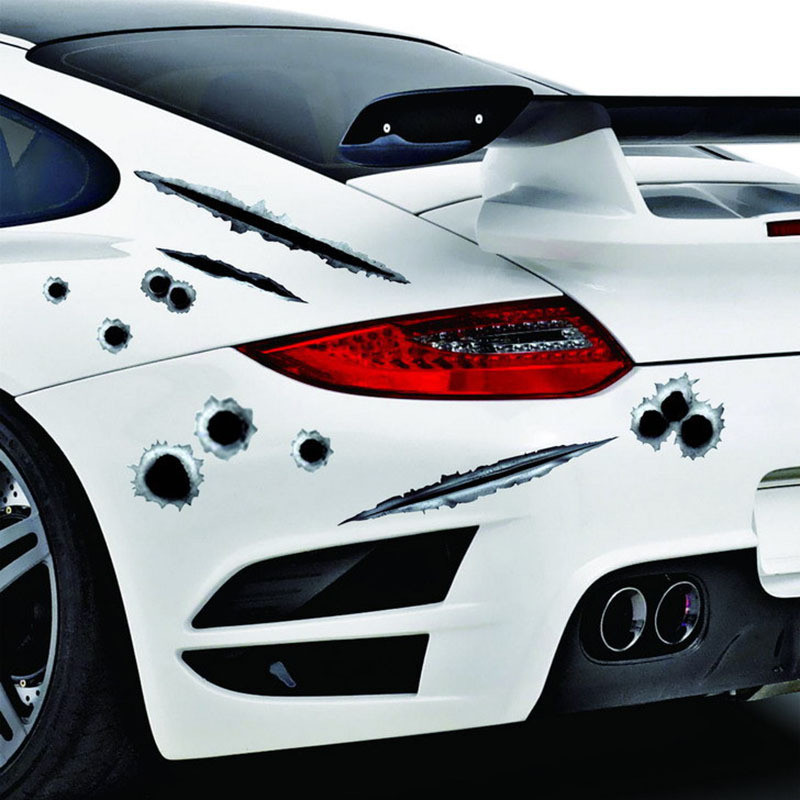20cm Car Styling 3D Fake Bullet Hole Gun Shots Funny Stickers on Motorcycle Exterior Parts PVC Cover