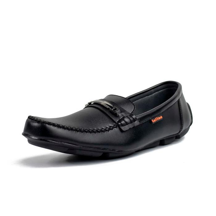 Sepatu Moccasin Pria Lutton A1 Slip On Kulit Sintetis Hitam Cokelat Nyaman Elegan Shoes