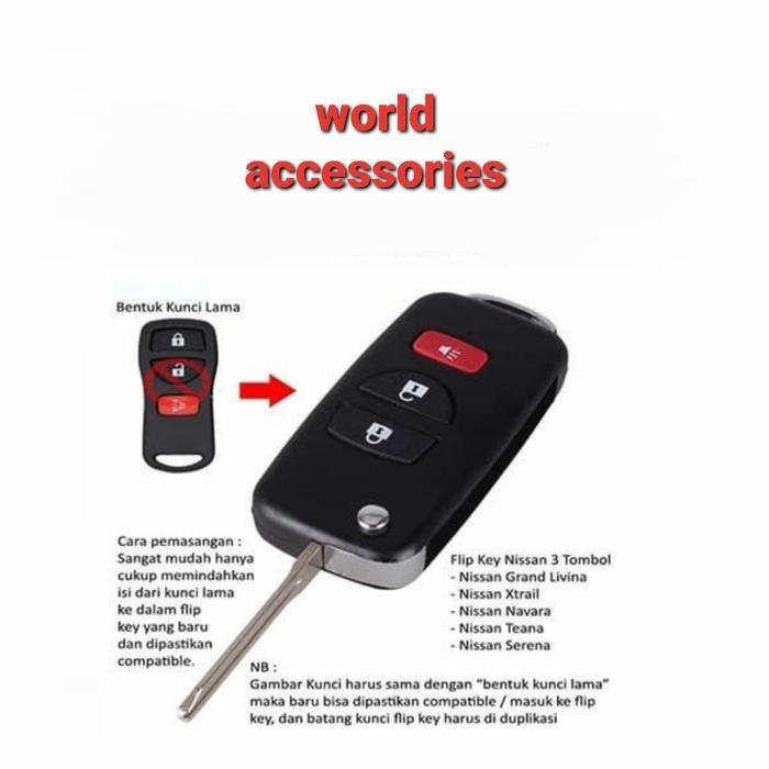 Casing Remote Kunci Lipat Nissan Livina, Xtrail - Bonus Logo