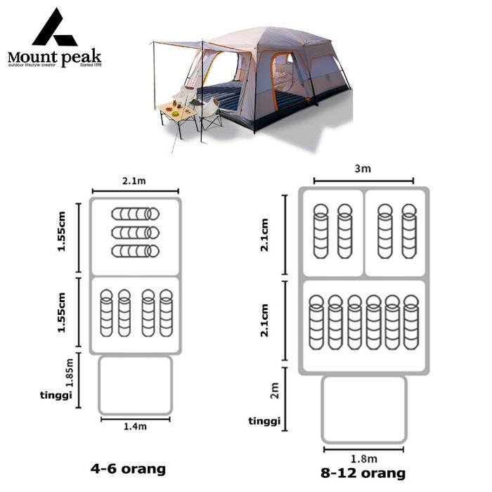 Mountpeak Tenda Berkemah Luar Ruangan 2 Kamar Tenda Keluarga Besar Meh Tenda Berkemah Pelindung
