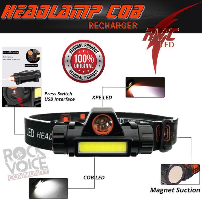 Senter kepala COB magnetic recharger headlamp sorot