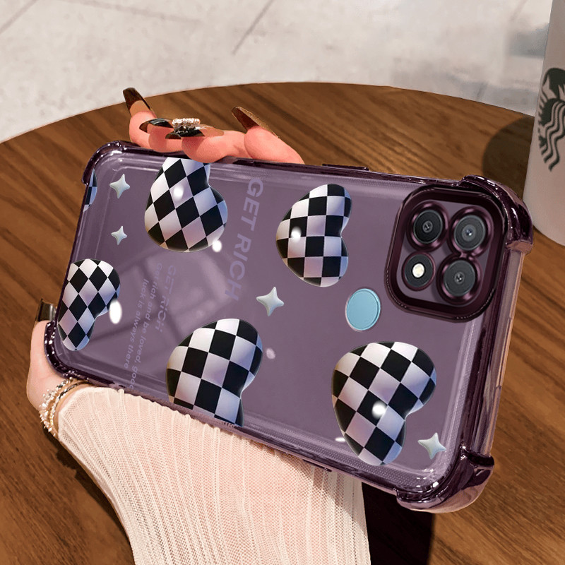 Casing Hp untuk OPPO A15 A15s A35 4G Case Hati motif papan catur Kasing Airbag Cesing Transparent Ke