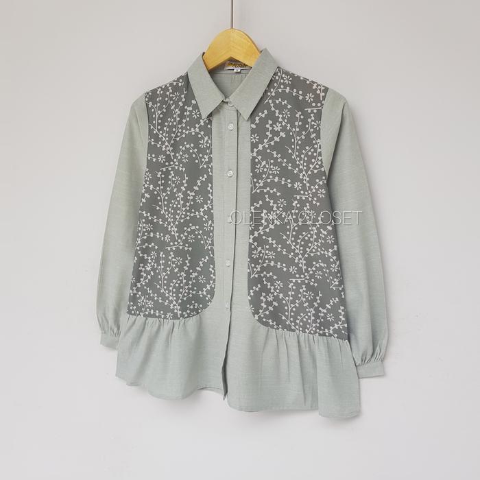 eyys- Atasan Batik 165 Hijau Sage Baju Blus Blouse Kerja Wanita Modern