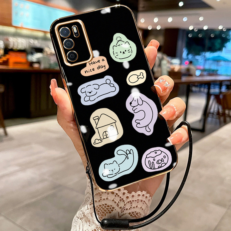 Casing Hp Untuk OPPO A16 A16s A54s Case Casing HP pola binatang lucu Kesing Cesing tali berlapis Kas