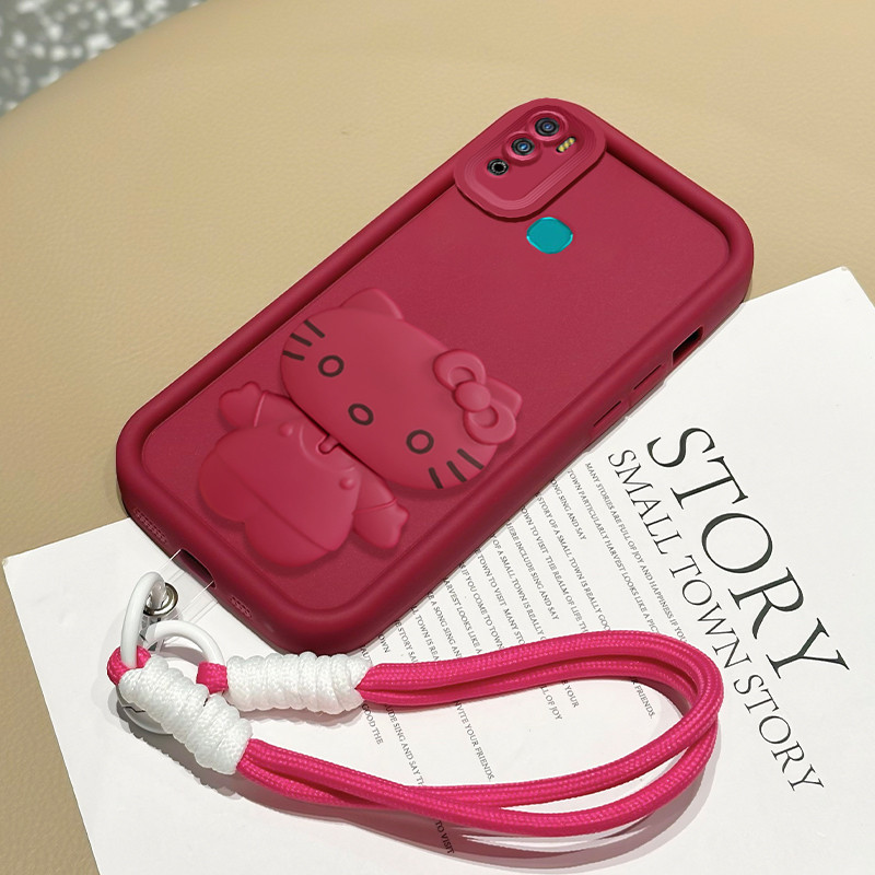Casing Hp untuk Infinix Hot 9 Play Hot 10 Play Hot 11 Play Case Casing Kucing Pendukung Tali Kesing 