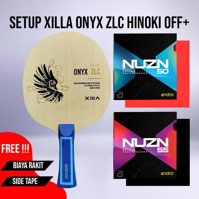Paket Bat Pingpong Tenis Meja Rakitan Xilla Onyx ZLC Hinoki Carbon Fiber OFF+ Andro Nuzn 50 Andro