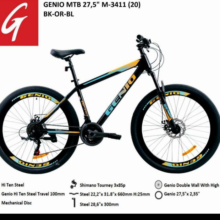Sepeda Gunung MTB 27.5 Genio M-3411 New 24 speed shimano By United - hitam orange