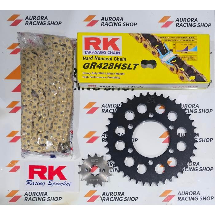 Gear Set Rk 428 Black Ninja 150 R - Ss - Rr & Rantai Rk 428 Hslt Gold Original Rk Takasago