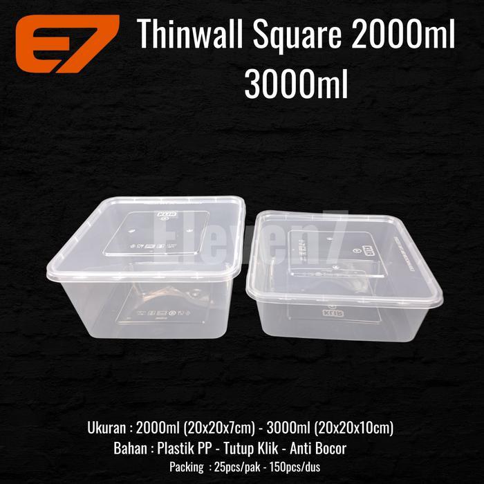 Terbaru Thinwall Premium Kiip Square 3000Ml - Lunch Box Plastik, Kotak Makan