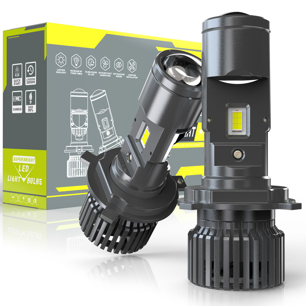 2PCS H4 LED Projector Mini Car Headlight Bulbs 6000K LED Mini Lens Projector H4 Mini Projector Lens