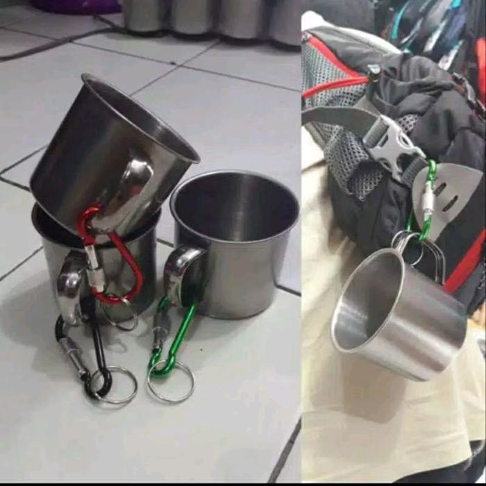 MUG CARABINER 8 CM STAINLESS STEEL - MUG STAINLESS - CANGKIR ULTRALIGHT - MUG CAMPING