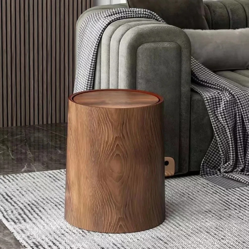 Retro Wood Trash Can Waterproof Wastebasket Decoration Bathroom Dustbin Household Large Capacity