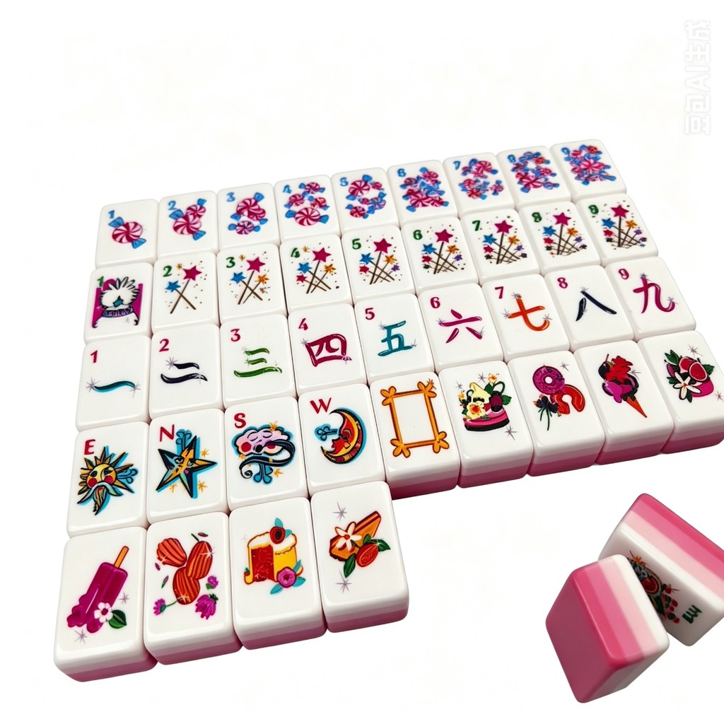 Luxury 4 Layer Pink Gradient Acrylic American Mahjong Set 160Pcs Cute Candy Dessert Star Pattern