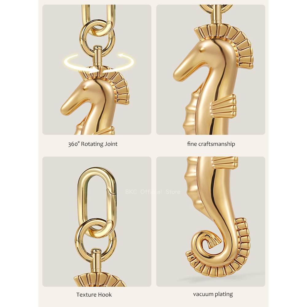 Luxury Brass seahorse Bag Charm for Hermes Birkin Kelly Bags - Original Design Golden silvery Metal