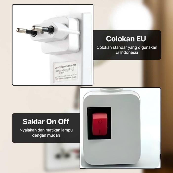 Fitting Lampu Fleksibel E27 Dengan Saklar On Off - Dudukan Lampu Colok Dinding Fleksibel