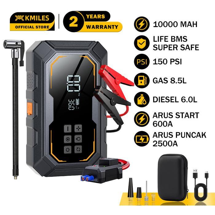 NEW - KMILES JUMPER AKI MOBIL DAN MOTOR 10000MAH PORTABLE JUMPER AKI DENGAN POMPA BAN DENGAN POWER