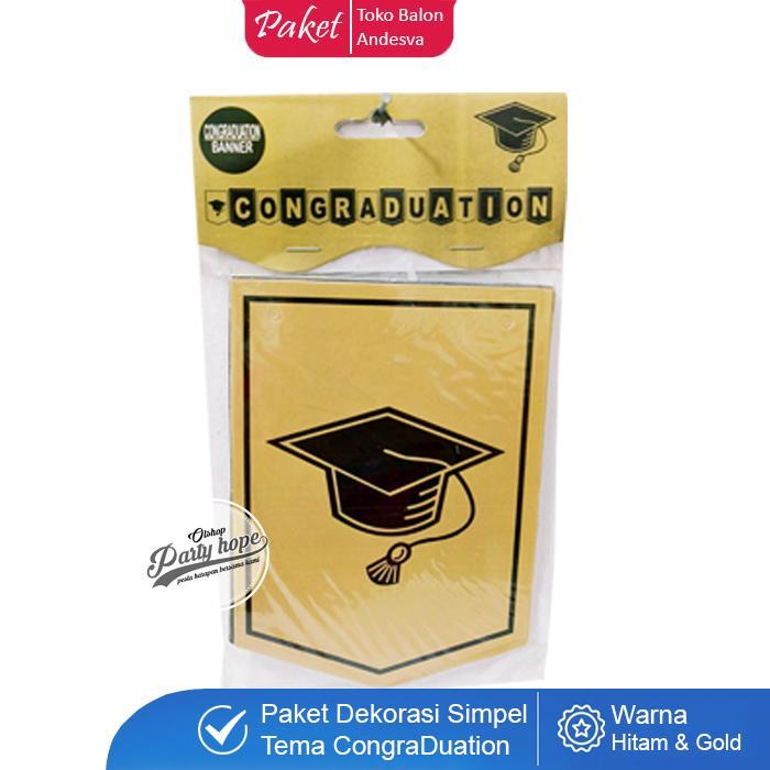 Paket Dekor Congraduations Hitam Gold / Set Dekorasi Wisuda Hitam Gold / Set Balon Wisuda