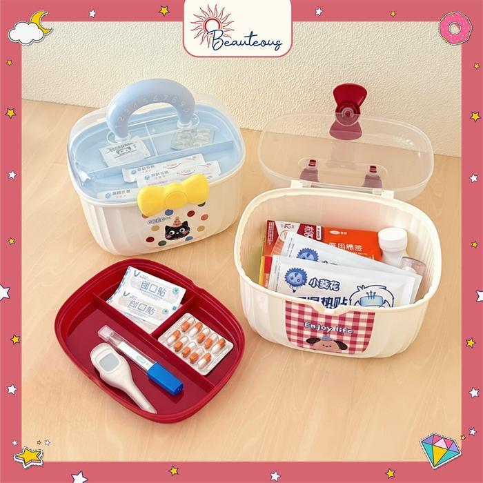TERBARU Organizer Box Multifungsi Kotak Penyimpanan Obat P3K 2 Susun Medicine First Aid Box