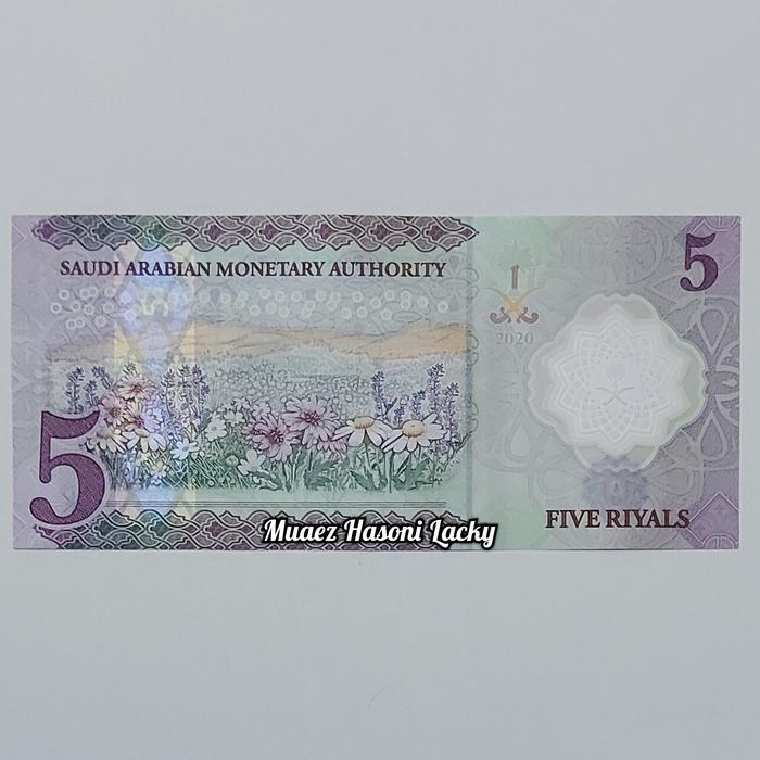 Terbaru Koleksi Saudi Arabia Riyal Pecahan 5 Riyal Tahun 2024 Bahan Polymer Original