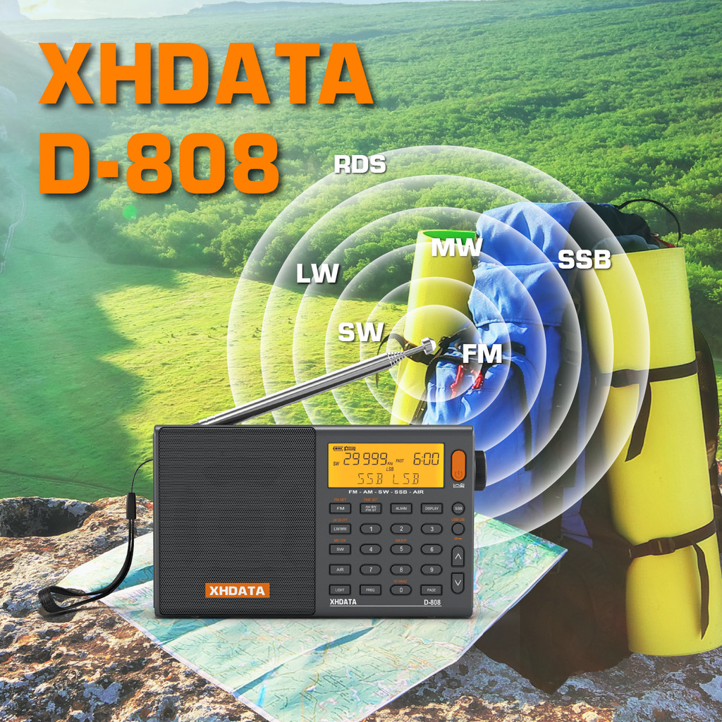 XHDATA D-808 Portable Radio AM/FM/SW/MW/LW SSB AIR RDS Radio Speaker with LCD Display Alarm Clock