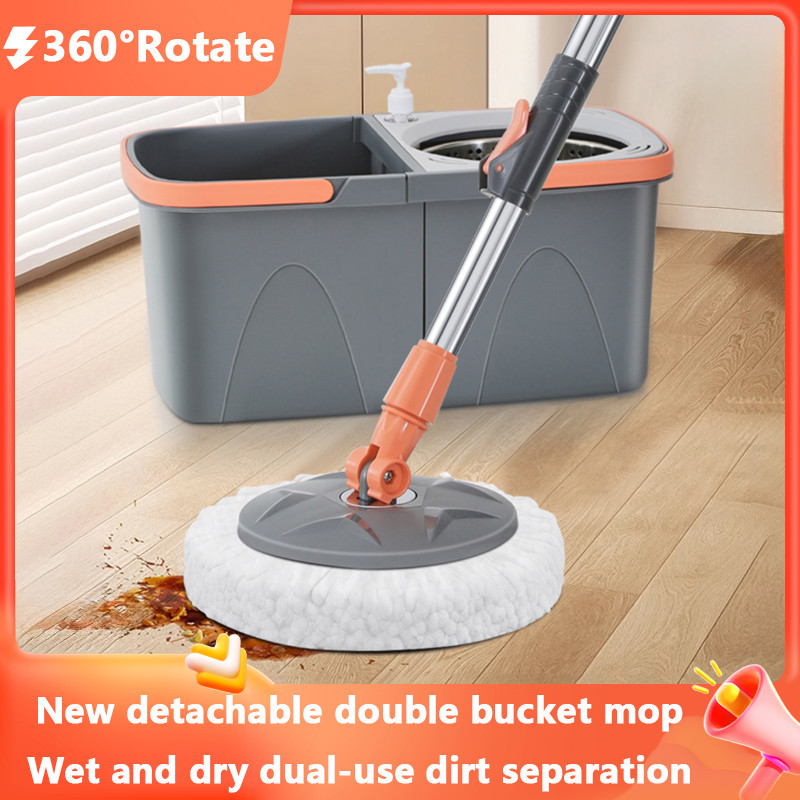 New Separate Double Bucket Rotating Mop Bucket Sets 360 Spinning Floor Cleaning Mop Reusable