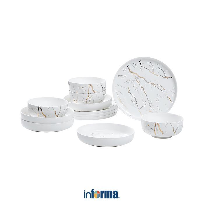 DISKON Informa Appetite Allen Perlengkapan Makan Marble Set 12 pcs - Putih Dining Set Tableware