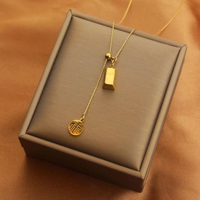 Kalung Titanium Wanita Model Emas Batang Serut Trending Elegan Hadiah