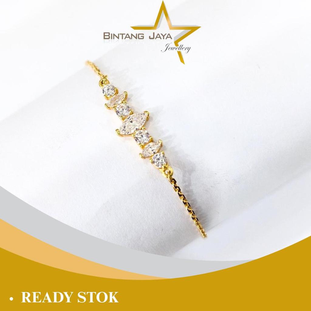 Gelang Emas Rantai Nori Sebaris Mata Putih Kait Per Serut - Kadar 16K - Berat 2,08gr - Size 18.5 Ser