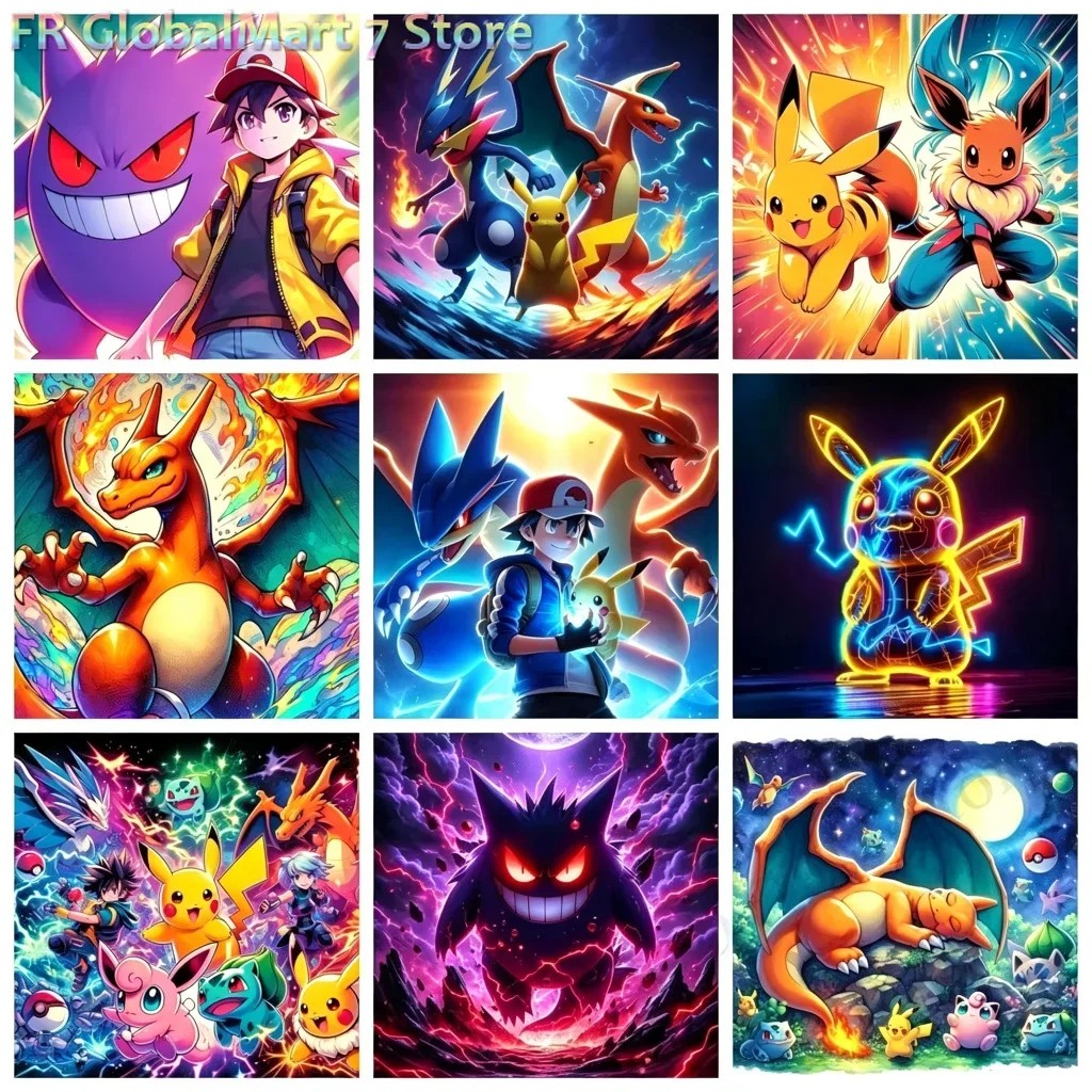 DIY RoundSquare Diamond Painting Pokemon Charizard Gengar Anime 5D Full Round Drill Diamond Painting