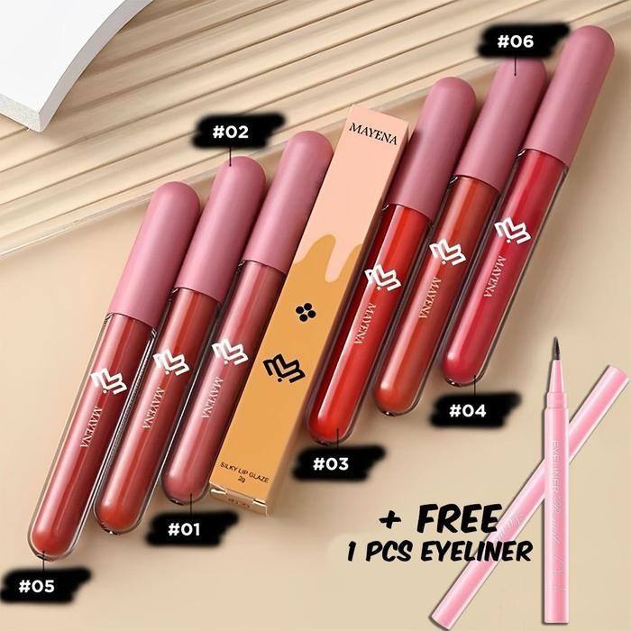 {Promo} Lipstik Mayena Isi 6pcs Lip Glaze Bonus Eyliner