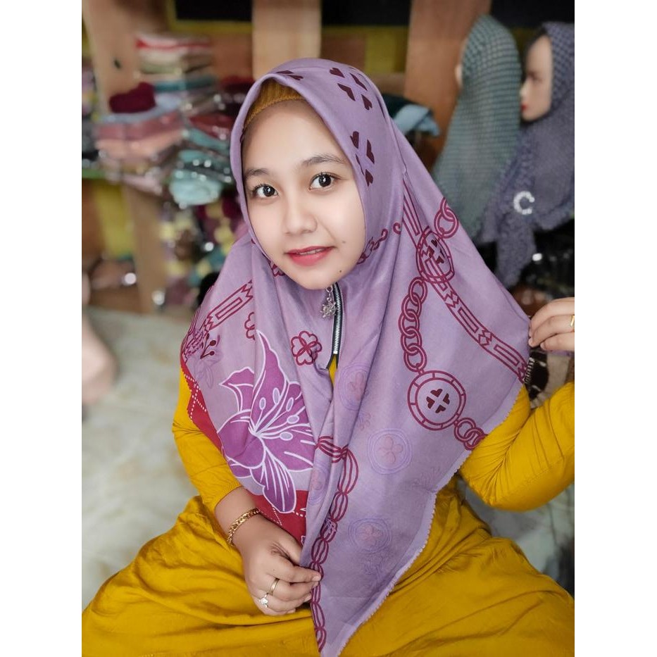 Sedia PAKET HEMAT HIJAB ZIPER MOTIF 5PC Instan Mewah Zipper Muslim Mutiara hijab motif