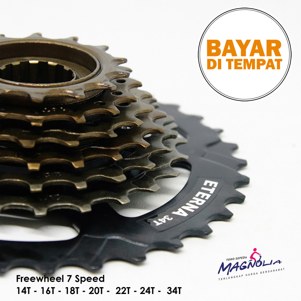 Sprocket 7 Speed 14 - 34T Megarange Gir Susun Merk Eterna Model Drat Ulir