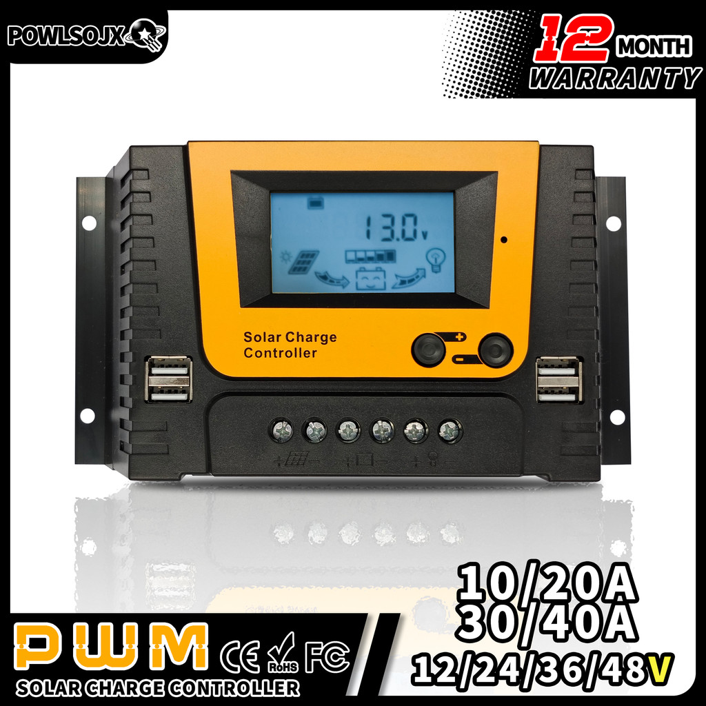 POWLSOJX PWM Solar Charge Controller for 12/24/36/48v Lithium Battery