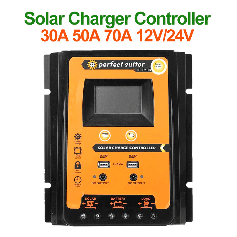 PWM MPPT Adaptive Solar Charge Controller 12V 24V 30A 50A 70A Solar