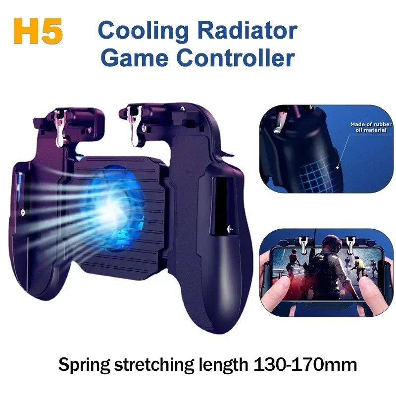 H5 Mobile Phone 4 Fingers Gamepad Controller With Cooling Fan Radiator L1R1 Trigger Joystick For