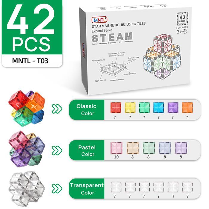 MNTL Square Magnetic Tiles 42 Pcs Set Star Mainan Edukasi Anak