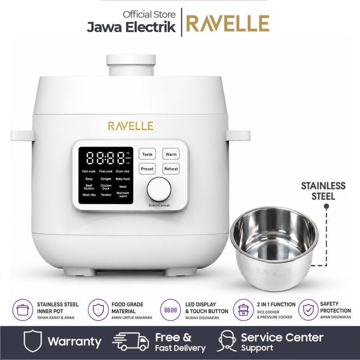Moodena Modern - Ravelle Rice Cooker Digital Low Carbo 2 Liter - Penanak Nasi Low Watt ( Stainless