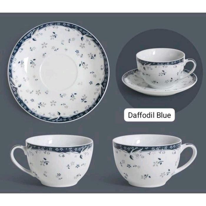 Formia Tea Cup Saucer Set Daffodil Blue / Lily Blue / Harga 1 Set 1 Pcs Cangkir + 1 Pcs Tatak