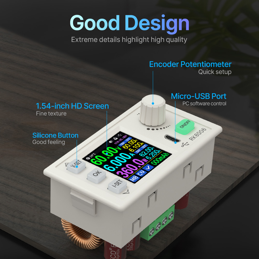 RD RK6006 RK6006BT 60V 6A 4 Digit ommuniation Adjustable D to D Step Down Voltage Benh Power Supply