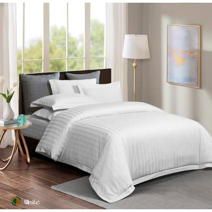 Sprei Hotel Full Katun Dobby Motif Salur Putih Tc 300 (Sprei Only)