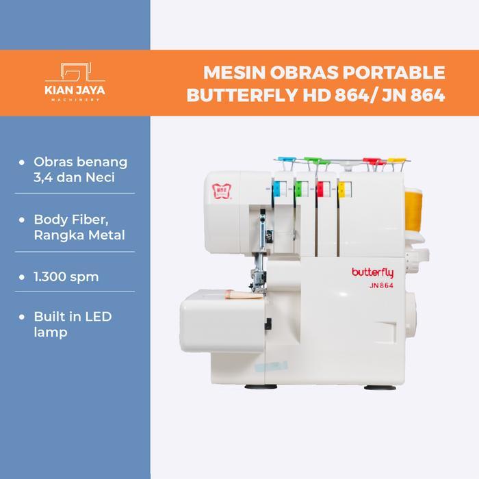 Mesin Obras Portable Butterfly HD 864 / JN 864 | Mesin Obras dan Neci Portable Merk Butterfly mesin 