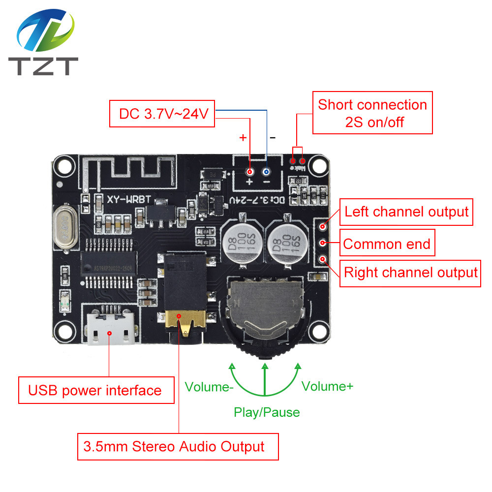 Bluetooth 5.0 Stereo MP3 Lossless o Module Wide Voltage Voltage Adjustable Speaker Power