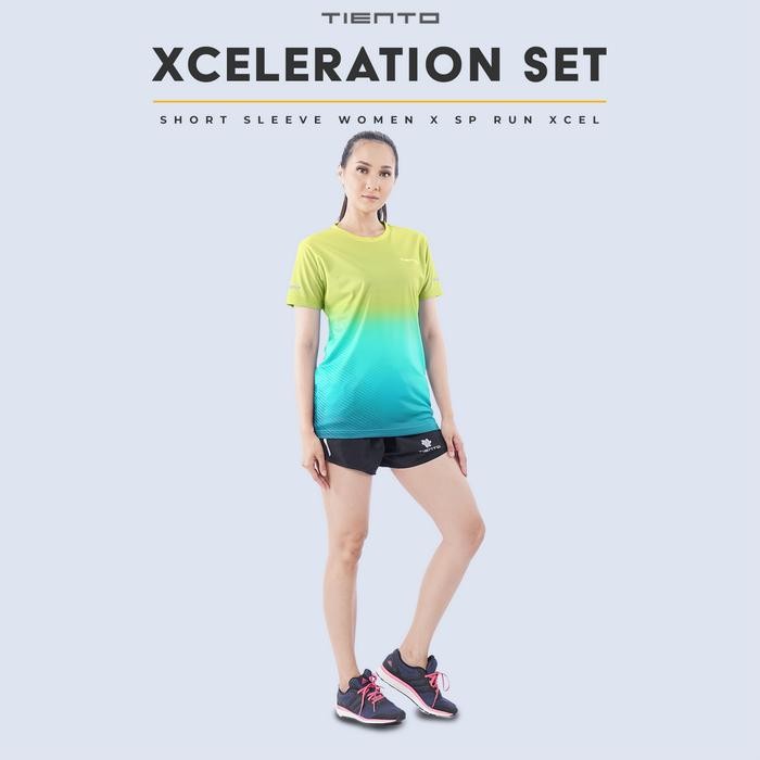 Tiento Setelan Baju Olahraga Lari Jersey Running Anti UV Xceleration Tiento Celana Pendek Olahraga