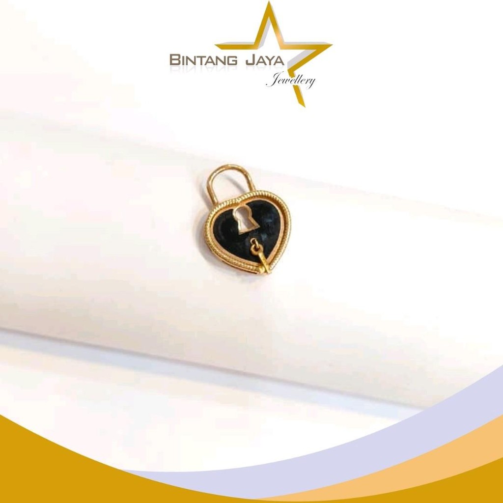 Liontin Emas Asli Love Gembok Variasi Hitam Rosegold (17K) 3,48gr - Model Romantis Modern - Cocok Bu