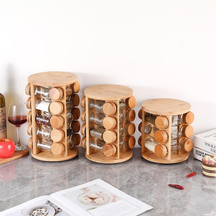 [Ms] Rak Kayu Dan Botol Bumbu Kaca Dapur Rak Putar Bumbu Spice Carouse #Gratisongkir #Sale #Discount